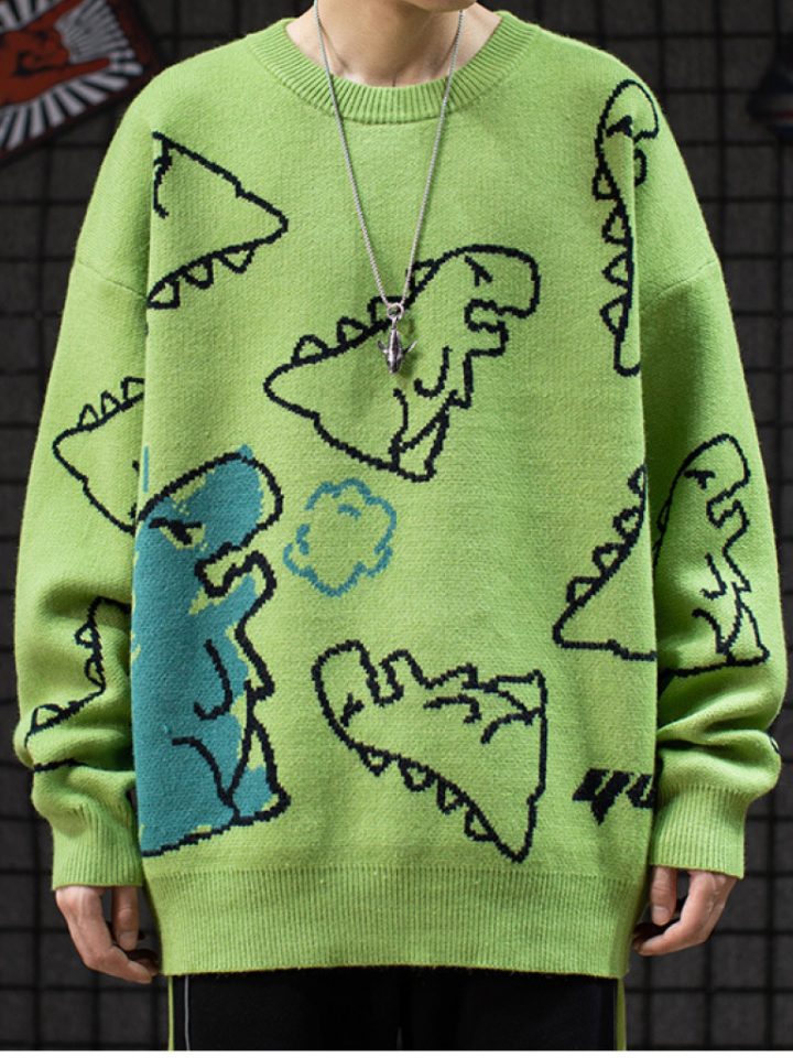 яркая зимняя одежда: свитер с динозаврами