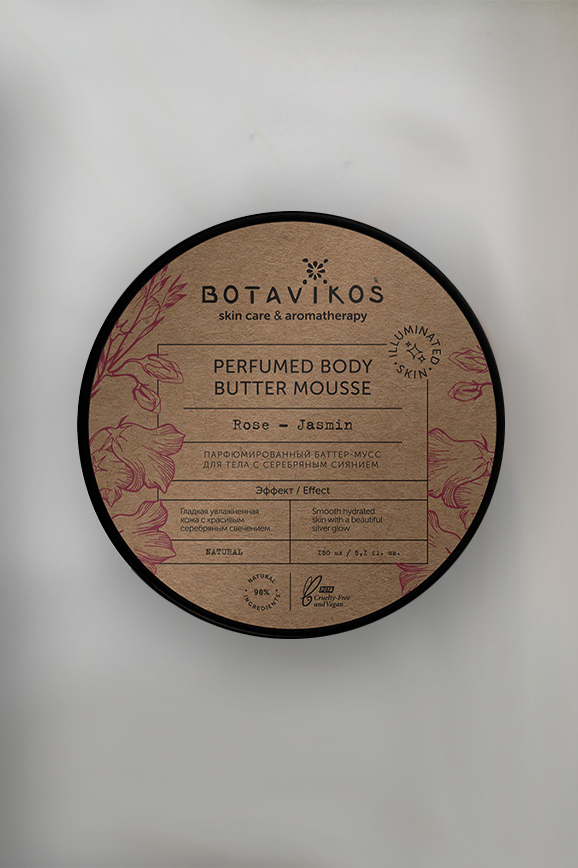блёстки для тела: Баттер-мусс Botavikos «Роза + Жасмин» с серебристым сиянием 