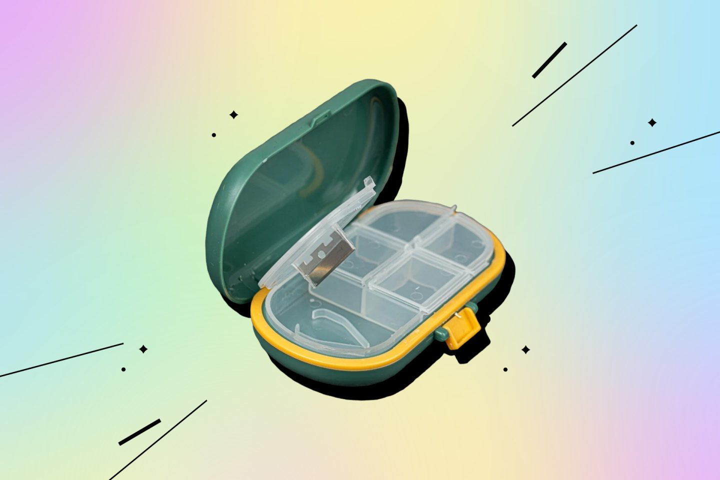 Pill box with a knife