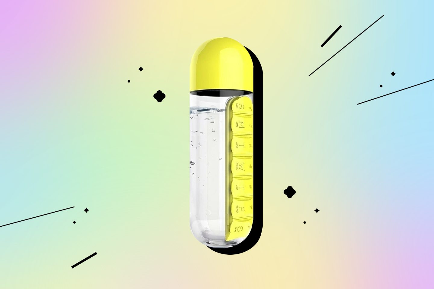 Pill box with water bottle